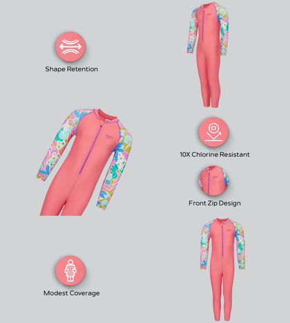 Tots Unisex Endurabrite Printed Colorblock All In One Suit For Boys and Girls - Pink Lemonade & Neon Violet