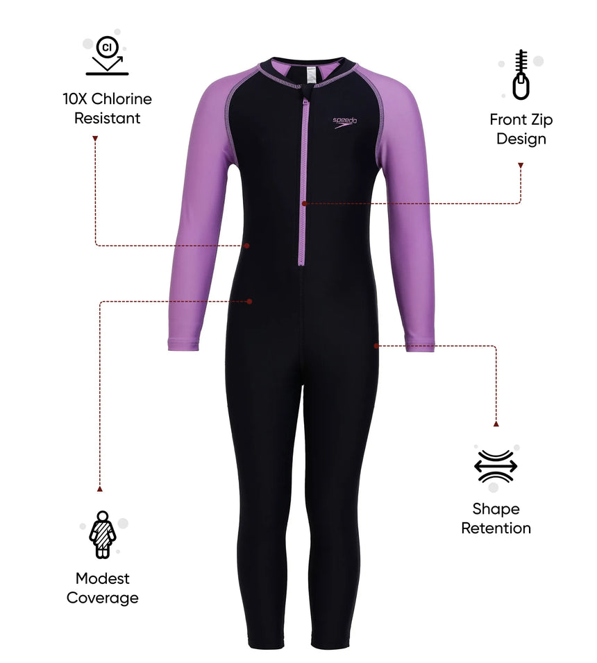 Girls Endurance 10 Essential All In One Suit - True Navy & Sweet Purple