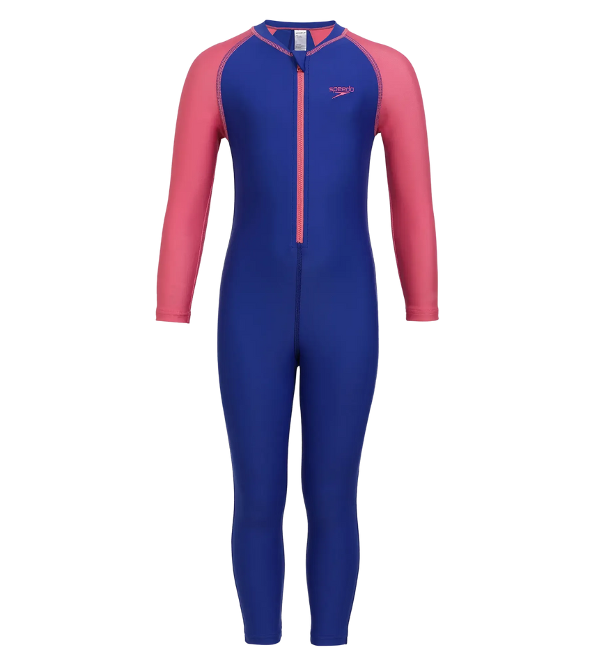 Girls Endurance 10 Essential All In One Suit For Tots (Age Range 2-8 Years) - True Cobalt & Fandango Pink