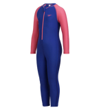 Girls Endurance 10 Essential All In One Suit For Tots (Age Range 2-8 Years) - True Cobalt & Fandango Pink