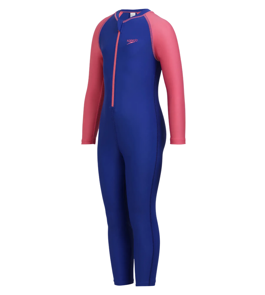 Girls Endurance 10 Essential All In One Suit For Tots (Age Range 2-8 Years) - True Cobalt & Fandango Pink