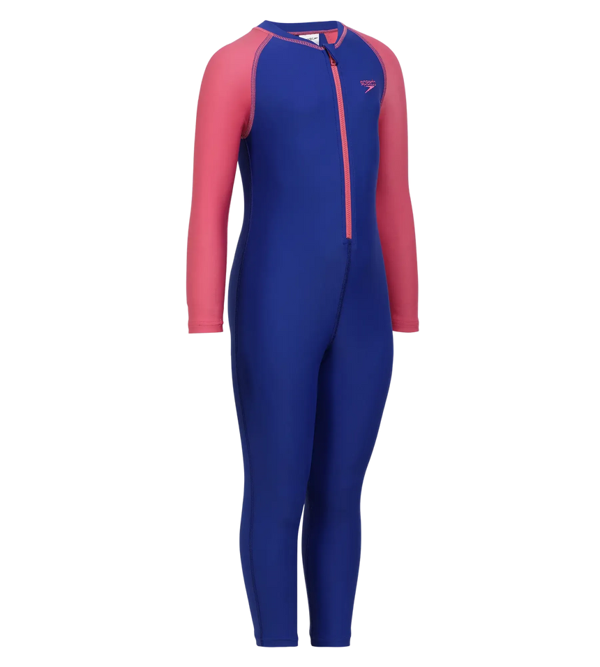 Girls Endurance 10 Essential All In One Suit For Tots (Age Range 2-8 Years) - True Cobalt & Fandango Pink