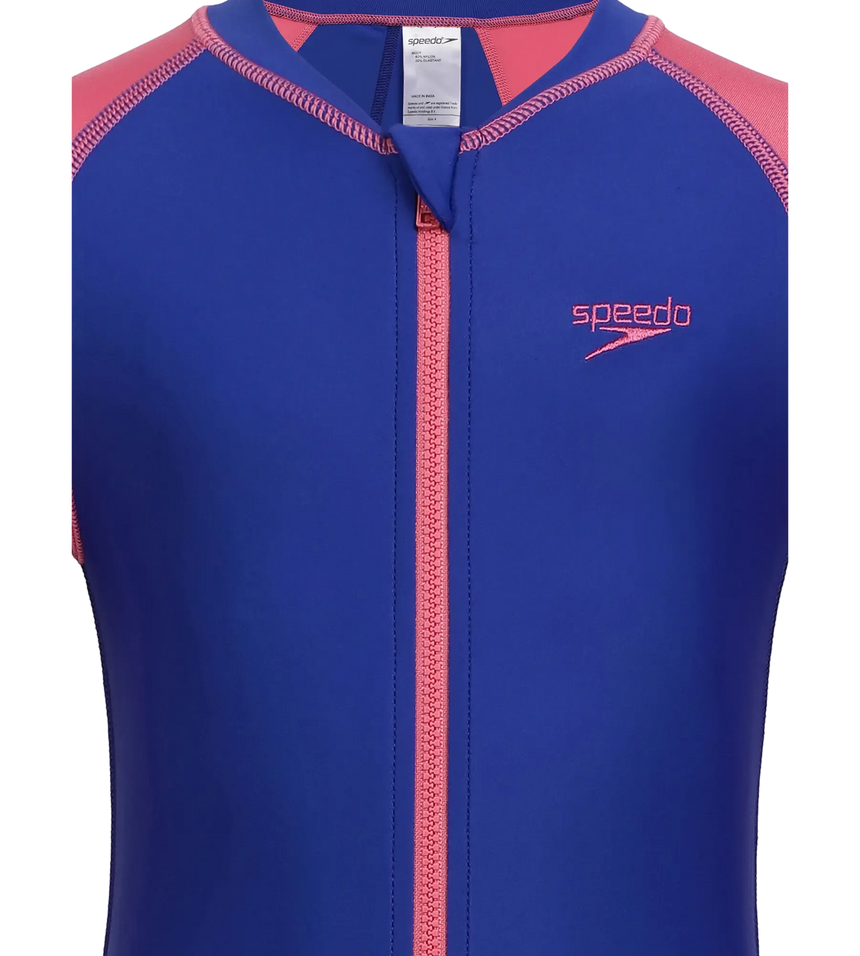 Girls Endurance 10 Essential All In One Suit For Tots (Age Range 2-8 Years) - True Cobalt & Fandango Pink