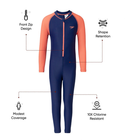 Tots Endurance10 Color Block All In One Full Body Suit For Boys and Girls - Harmony & Coral Sands
