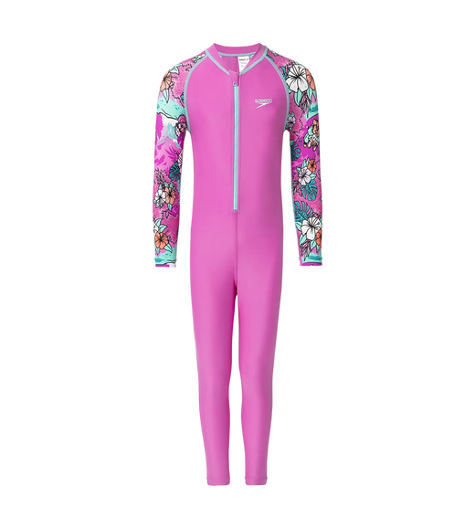 Tots Endura Brite Block Printed All In One Full Body Suit For Boys and Girls - Neon Violet, Diva & Arctic Glass