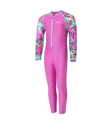 Girl's Endura Brite Block Printed All In One Full Body Suit - Neon Violet, Diva & Arctic Glass