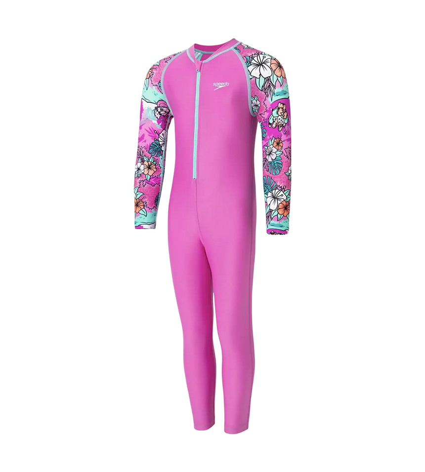Tots Endura Brite Block Printed All In One Full Body Suit For Boys and Girls - Neon Violet, Diva & Arctic Glass