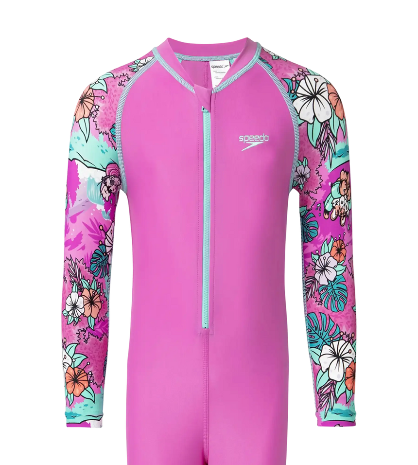 Tots Endura Brite Block Printed All In One Full Body Suit For Boys and Girls - Neon Violet, Diva & Arctic Glass