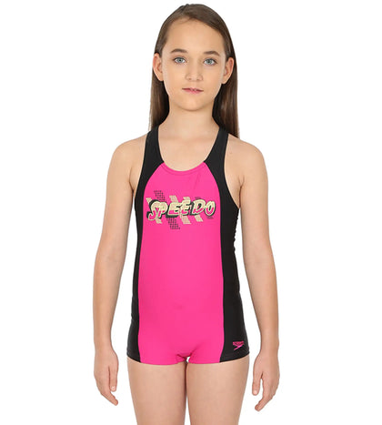 Girl's Endurance 10 Cayla Leg Suit Swimwear - Electric Pink & Black_1