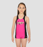 Girl's Endurance 10 Cayla Leg Suit Swimwear - Electric Pink & Black