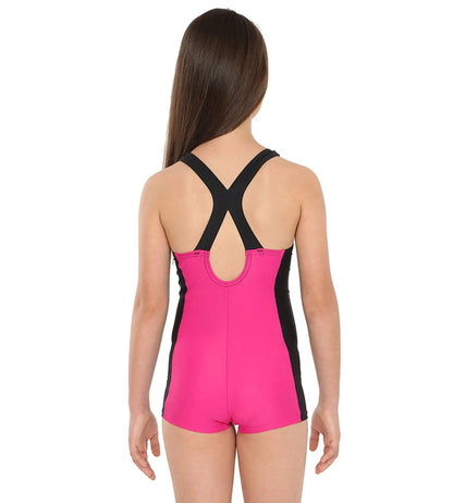 Girl's Endurance 10 Cayla Leg Suit Swimwear - Electric Pink & Black_4