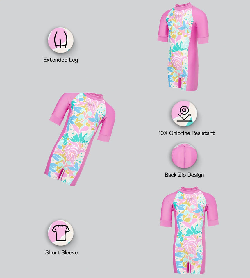 Tots Unisex Endurabrite Printed Essential Legsuit For Boys and Girls - Neon Violet & Marine Teal