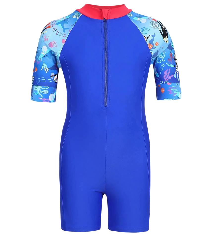 Girls Endurance 10 Essential All In One Suit - Raspberry Fill & Cobalt