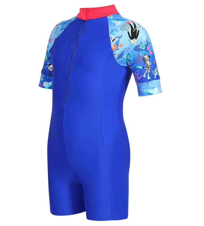 Girls Endurance 10 Essential All In One Suit - Raspberry Fill & Cobalt