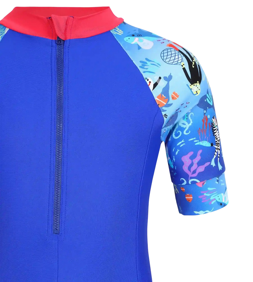 Girls Endurance 10 Essential All In One Suit - Raspberry Fill & Cobalt