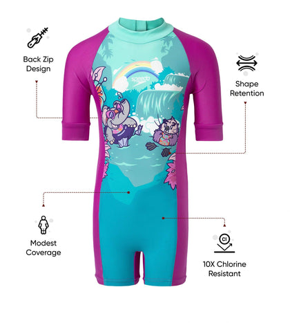 Girl's Endurance10 Essential All In One Legsuit - Diva, Neon Violet & Arctic Glass