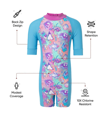 Girl's Endura Brite Essential All In One Legsuit - Picton Blue, Arctic Glass & Diva