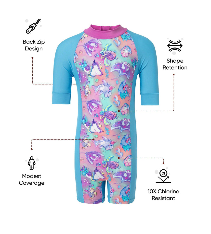 Girl's Endura Brite Essential All In One Legsuit - Picton Blue, Arctic Glass & Diva
