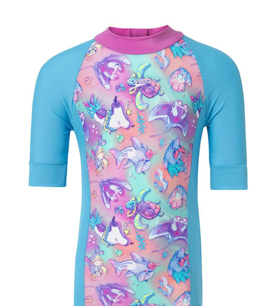 Girl's Endura Brite Essential All In One Legsuit - Picton Blue, Arctic Glass & Diva