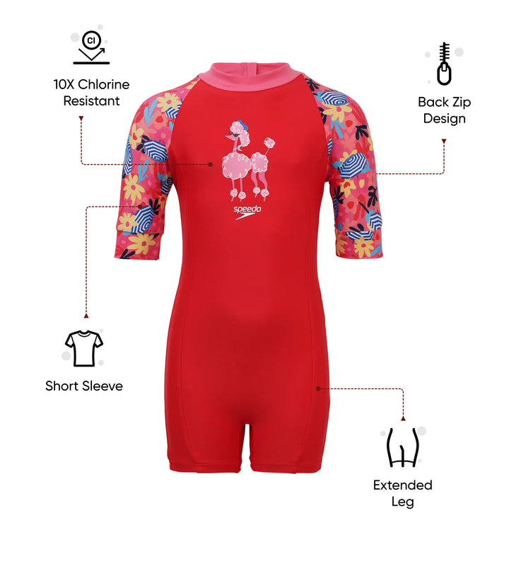 Girls Endurance 10 Essential All In One Suit - Risk Red & Summer Yellow