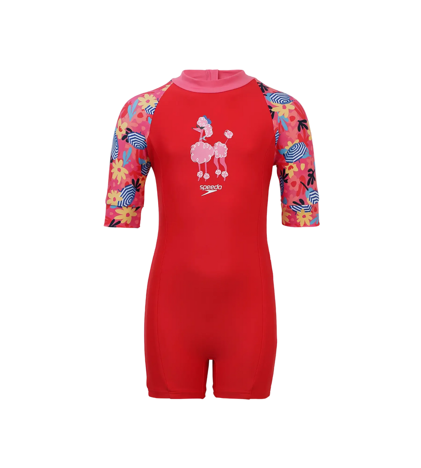 Girls Endurance 10 Essential All In One Suit For Tots (Age Range 2-8 Years) - Risk Red & Summer Yellow