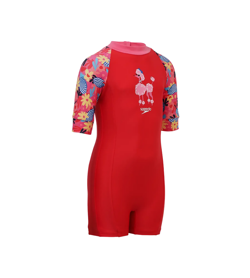 Girls Endurance 10 Essential All In One Suit For Tots (Age Range 2-8 Years) - Risk Red & Summer Yellow