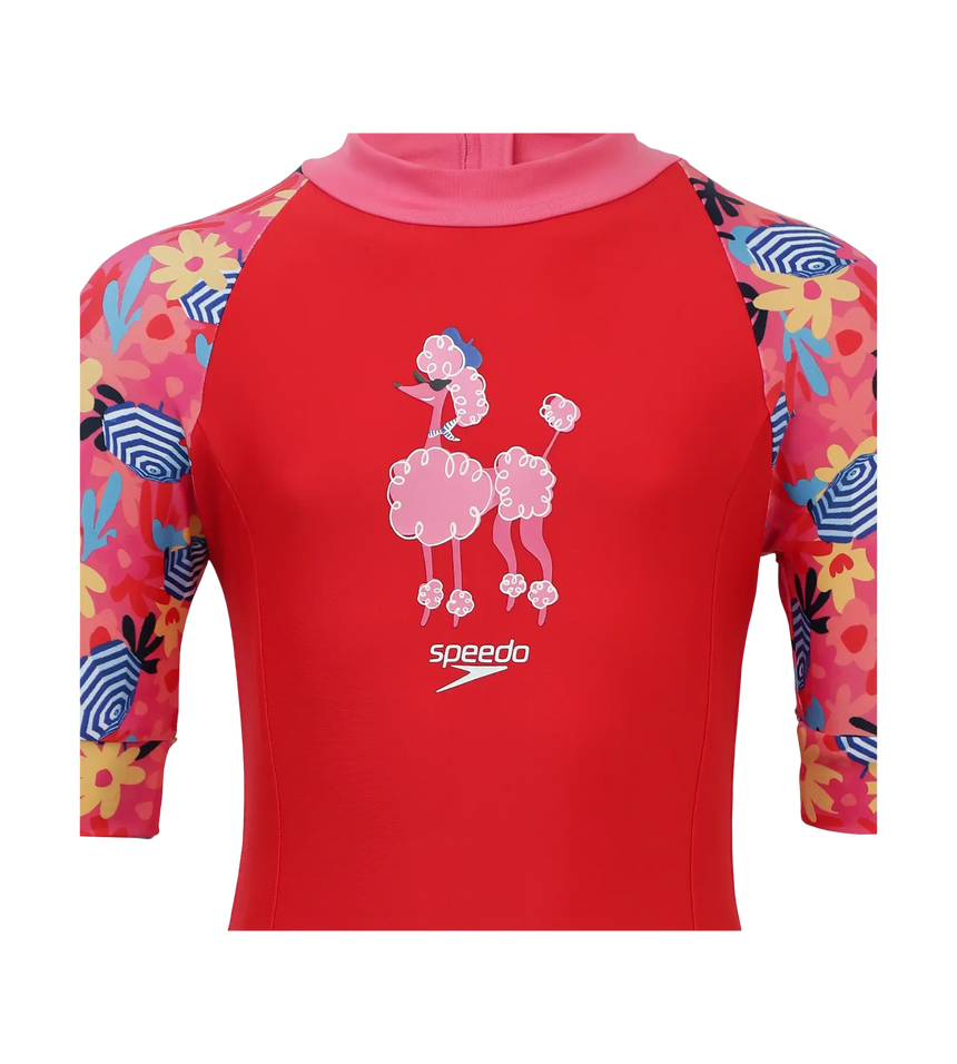 Girls Endurance 10 Essential All In One Suit For Tots (Age Range 2-8 Years) - Risk Red & Summer Yellow