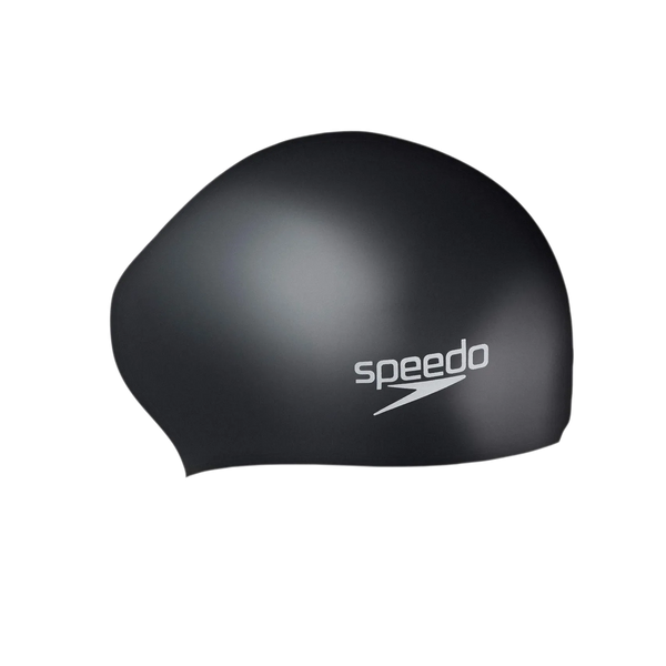Women's Long Hair Silicone Swim Caps -Black