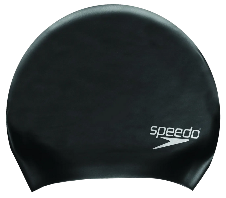 Women's Long Hair Silicone Swim Caps -Black