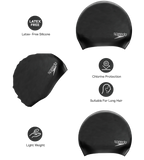 Women's Long Hair Silicone Swim Caps -Black