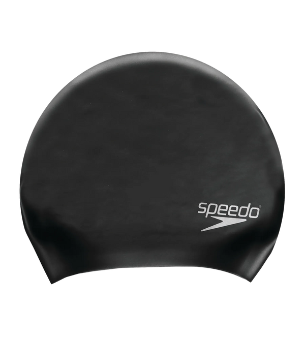 Women's Long Hair Silicone Swim Caps -Black