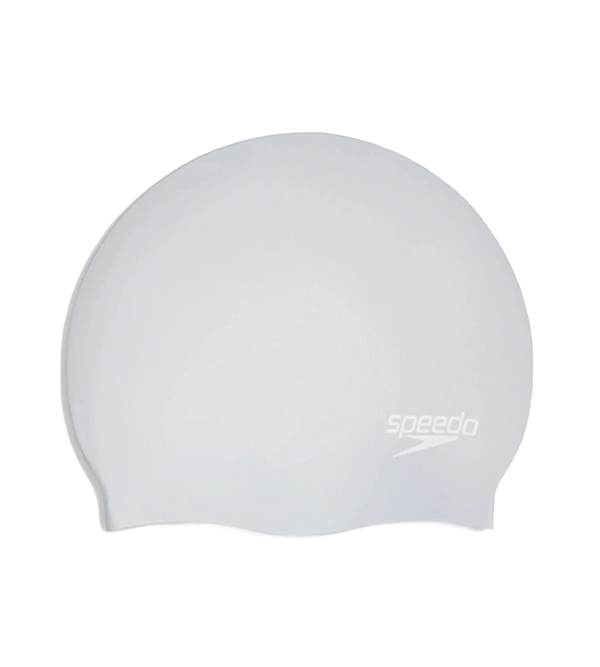 Women's Long Hair Silicone Swim Caps - Silver & White