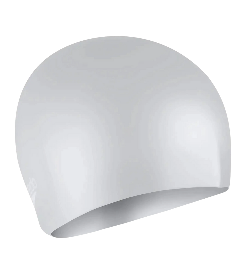 Women's Long Hair Silicone Swim Caps - Silver & White