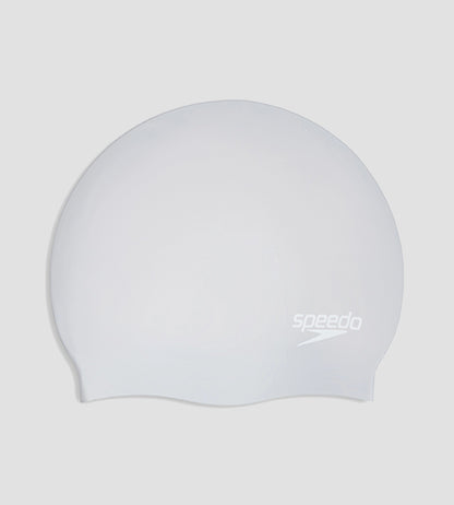 Women's Long Hair Silicone Swim Caps - Silver & White
