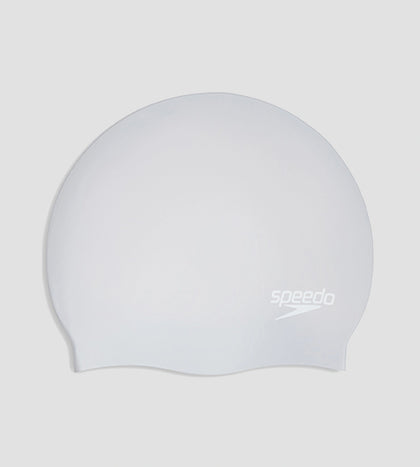 Women's Long Hair Silicone Swim Caps - Silver & White