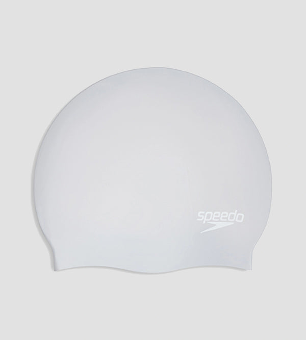 Women's Long Hair Silicone Swim Caps - Silver & White
