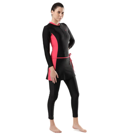 Women's Endurance 10 Two Piece Full Body Suit Swimwear - Black & Raspberry Fill_3