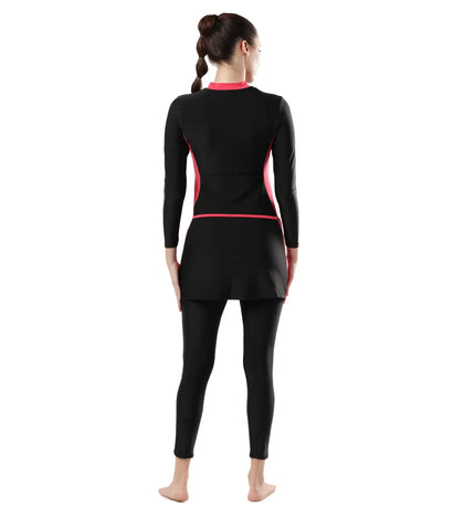 Women's Endurance 10 Two Piece Full Body Suit Swimwear - Black & Raspberry Fill_4