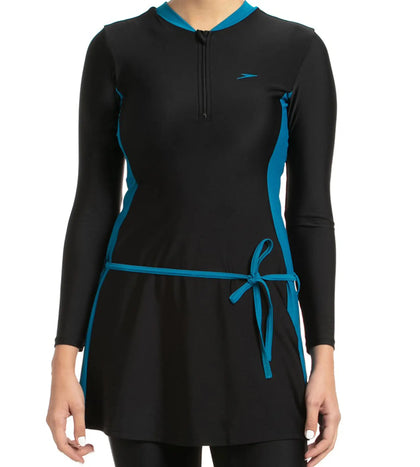 Women's Endurance 10 Two Piece Full Body Suit Swimwear - Black & Nordic Teal_5