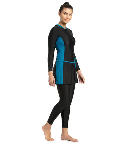 Women's Endurance 10 Two Piece Full Body Suit Swimwear - Black & Nordic Teal_3