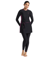 Women's Endurance 10 Printed Two Piece Full Bodysuit Swimwear - Black & Boom Splice