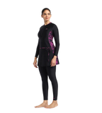 Women's Endurance 10 Printed Two Piece Full Bodysuit Swimwear - Black & Boom Splice