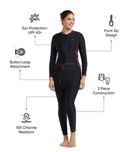 Women's Endurance 10 Printed Two Piece Full Bodysuit Swimwear - Black & Boom Splice