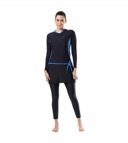 Women's Endurance Two Piece Full Body Suit Swimwear  - True Navy  &  Bondi Blue_5