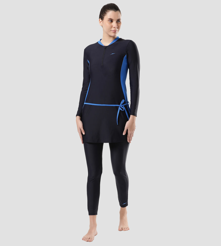 Women's Endurance 10 Two Piece Full Body Suit Swimwear - True Navy & Bondi Blue
