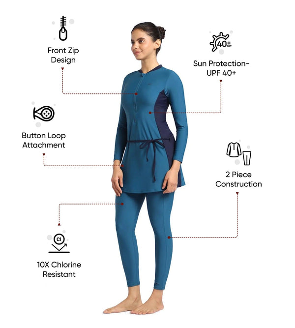 Women s Endurance 10 Two Piece Full Body Suit Swimwear Dark Teal True Navy
