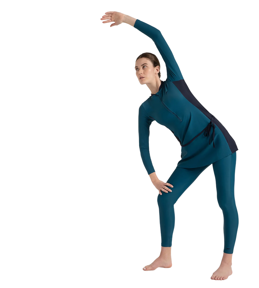 Women's Endurance 10 Two Piece Full Body Suit Swimwear - Dark Teal & True Navy