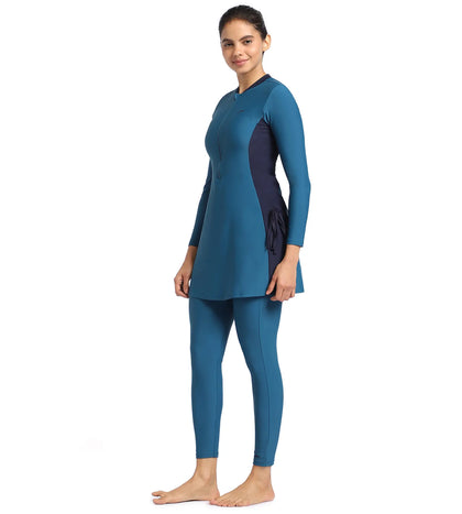Women's Endurance Two Piece Full Body Suit Swimwear  - Darkteal  &  Truenavy_2