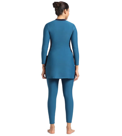 Women's Endurance Two Piece Full Body Suit Swimwear  - Darkteal  &  Truenavy_4