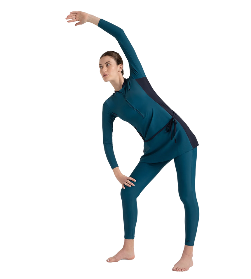 Women's Endurance 10 Two Piece Full Body Suit Swimwear - Dark Teal & True Navy